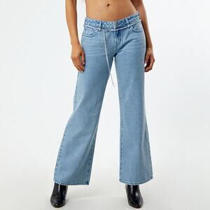 Pacsun Pacsun Low Rise Wide Leg Jeans Light Wash Silver Chain Belt Size 24 Baggy